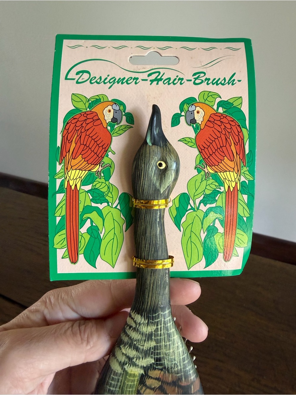 Wild! Lacquer Painted Parrot and Duck Designer Hairbrush NEW Vintage - Picture 4 of 6